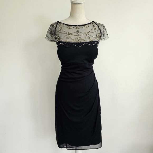 DJ Jaz Cap Sleeve Beaded Neck Sheath Dress - Picture 3 of 11